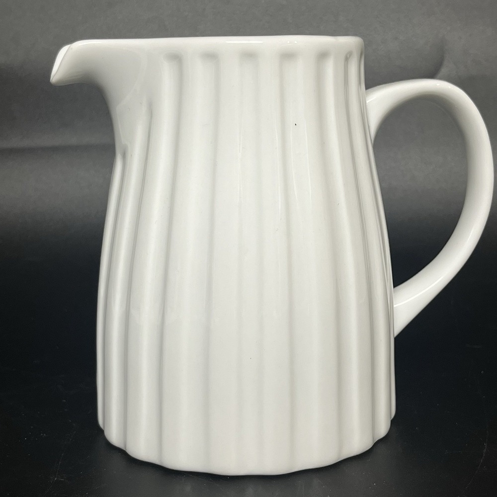 Crate & Barrel White Ribbed Design 3.75" Pitcher‎ Creamer Mini - Picture 3 of 5